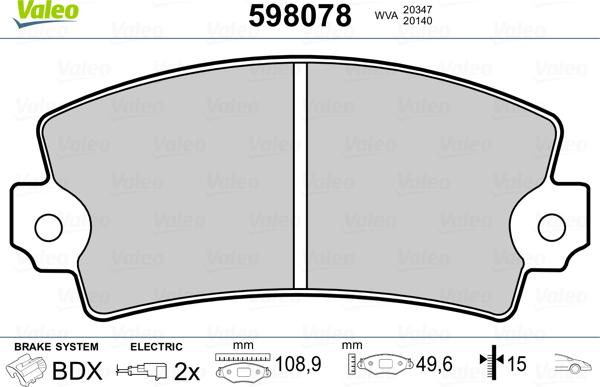 Valeo 598078 - Bremžu uzliku kompl., Disku bremzes www.autospares.lv