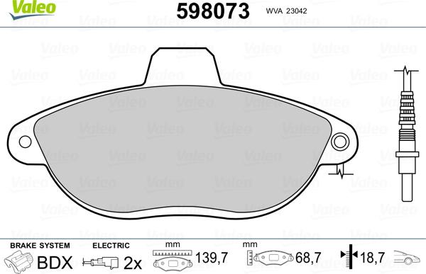 Valeo 598073 - Brake Pad Set, disc brake www.autospares.lv