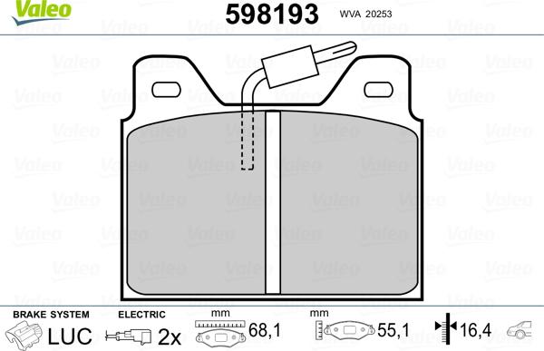 Valeo 598193 - Тормозные колодки, дисковые, комплект www.autospares.lv