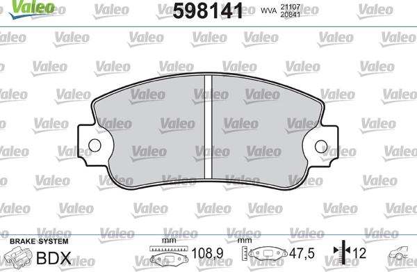 Valeo 598141 - Brake Pad Set, disc brake www.autospares.lv