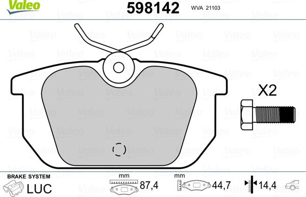 Valeo 598142 - Тормозные колодки, дисковые, комплект www.autospares.lv