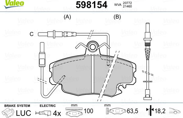 Valeo 598154 - Bremžu uzliku kompl., Disku bremzes www.autospares.lv