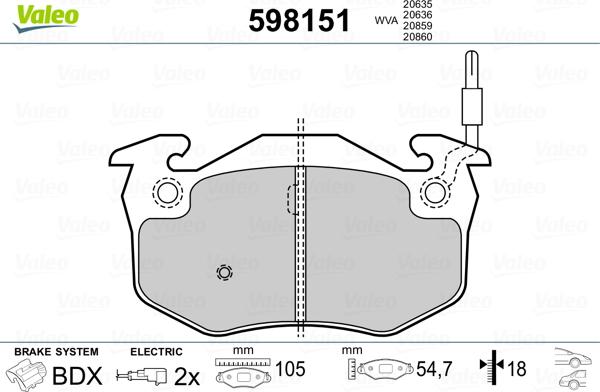 Valeo 598151 - Bremžu uzliku kompl., Disku bremzes www.autospares.lv