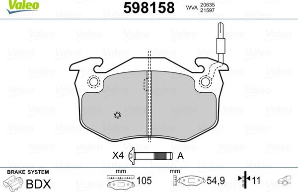 Valeo 598158 - Bremžu uzliku kompl., Disku bremzes autospares.lv