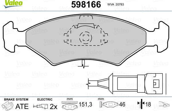 Valeo 598166 - Тормозные колодки, дисковые, комплект www.autospares.lv