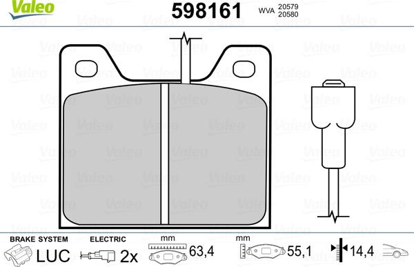 Valeo 598161 - Brake Pad Set, disc brake www.autospares.lv