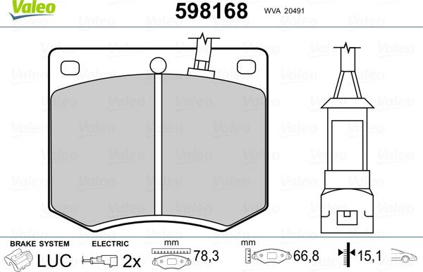 Valeo 598168 - Bremžu uzliku kompl., Disku bremzes www.autospares.lv