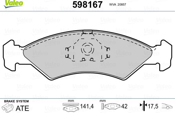 Valeo 598167 - Bremžu uzliku kompl., Disku bremzes www.autospares.lv