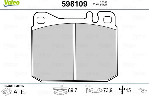 Valeo 598109 - Bremžu uzliku kompl., Disku bremzes autospares.lv