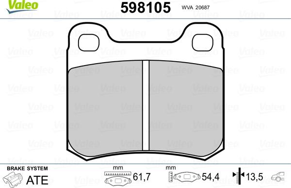 Valeo 598105 - Brake Pad Set, disc brake www.autospares.lv