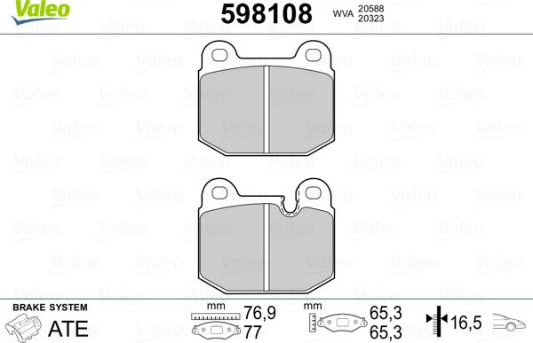 Valeo 598108 - Bremžu uzliku kompl., Disku bremzes www.autospares.lv