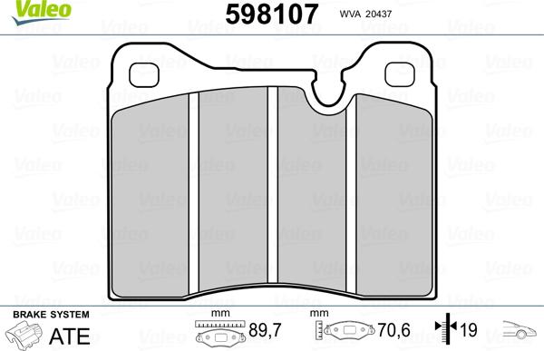 Valeo 598107 - Bremžu uzliku kompl., Disku bremzes autospares.lv