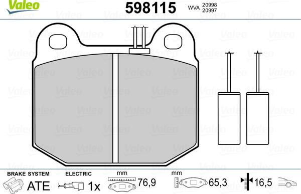 Valeo 598115 - Bremžu uzliku kompl., Disku bremzes www.autospares.lv