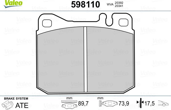 Valeo 598110 - Bremžu uzliku kompl., Disku bremzes autospares.lv