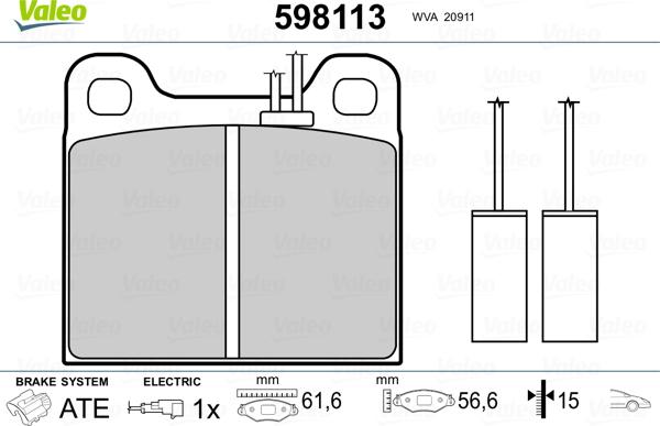 Valeo 598113 - Тормозные колодки, дисковые, комплект www.autospares.lv