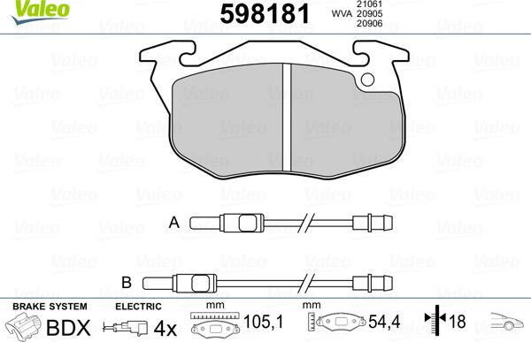 Valeo 598181 - Тормозные колодки, дисковые, комплект www.autospares.lv