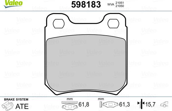 Valeo 598183 - Тормозные колодки, дисковые, комплект www.autospares.lv