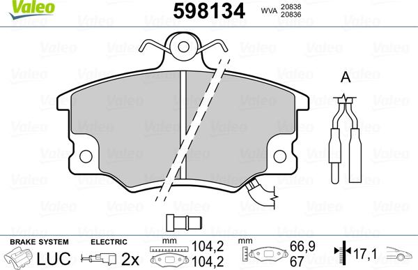 Valeo 598134 - Тормозные колодки, дисковые, комплект www.autospares.lv