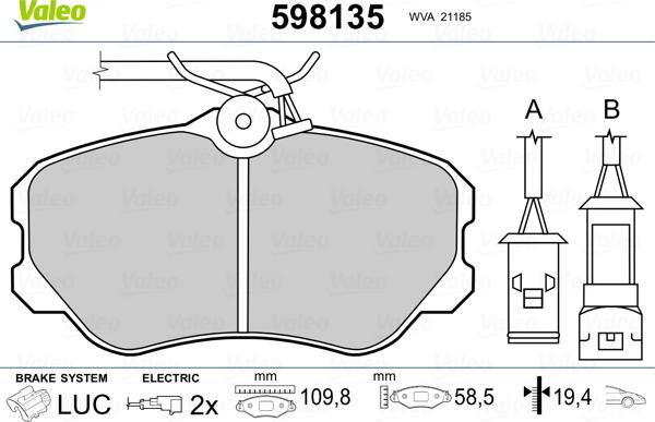 Valeo 598135 - Bremžu uzliku kompl., Disku bremzes autospares.lv