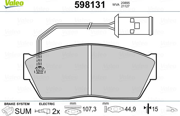 Valeo 598131 - Brake Pad Set, disc brake www.autospares.lv