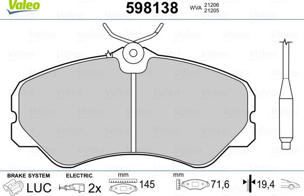 Valeo 598138 - Bremžu uzliku kompl., Disku bremzes www.autospares.lv