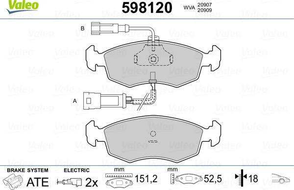 Valeo 598120 - Bremžu uzliku kompl., Disku bremzes www.autospares.lv