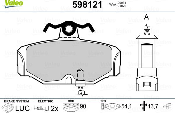 Valeo 598121 - Тормозные колодки, дисковые, комплект www.autospares.lv