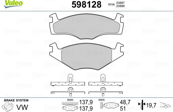 Valeo 598128 - Тормозные колодки, дисковые, комплект www.autospares.lv