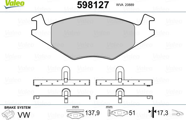 Valeo 598127 - Bremžu uzliku kompl., Disku bremzes www.autospares.lv