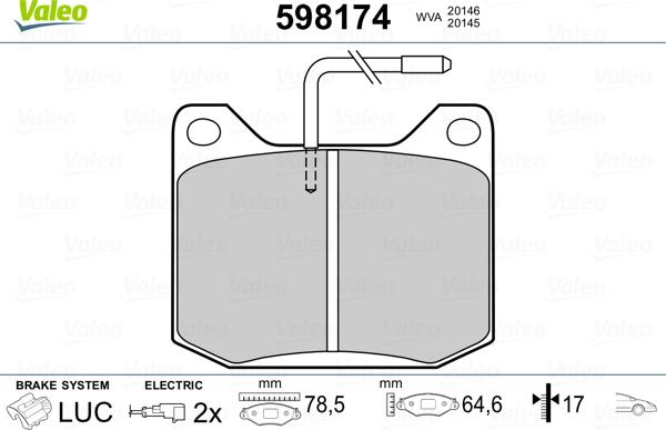 Valeo 598174 - Тормозные колодки, дисковые, комплект www.autospares.lv