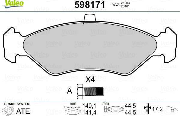 Valeo 598171 - Bremžu uzliku kompl., Disku bremzes autospares.lv