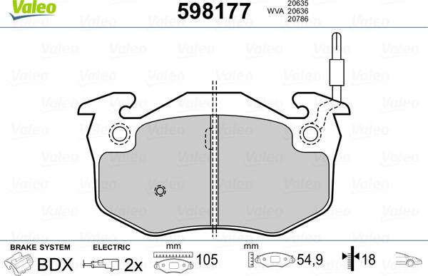 Valeo 598177 - Тормозные колодки, дисковые, комплект www.autospares.lv