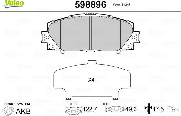 Valeo 598896 - Bremžu uzliku kompl., Disku bremzes autospares.lv