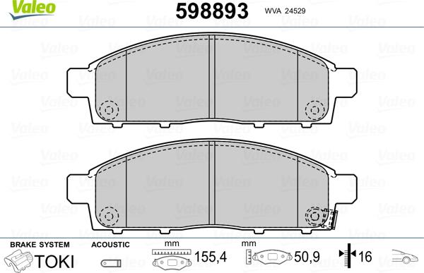 Valeo 598893 - Bremžu uzliku kompl., Disku bremzes autospares.lv