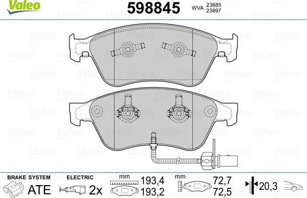 Valeo 598845 - Bremžu uzliku kompl., Disku bremzes autospares.lv