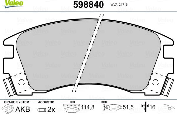 Valeo 598840 - Bremžu uzliku kompl., Disku bremzes www.autospares.lv