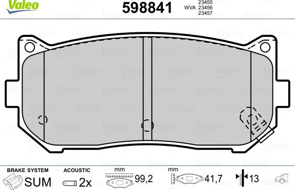 Valeo 598841 - Brake Pad Set, disc brake www.autospares.lv