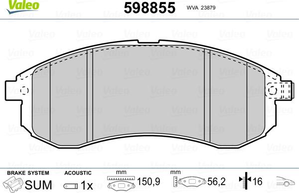 Valeo 598855 - Bremžu uzliku kompl., Disku bremzes autospares.lv