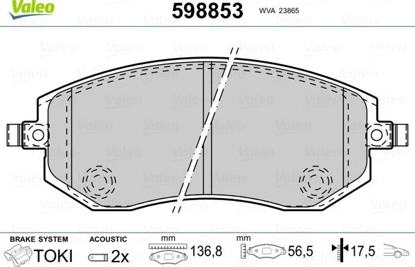 Valeo 598853 - Тормозные колодки, дисковые, комплект www.autospares.lv