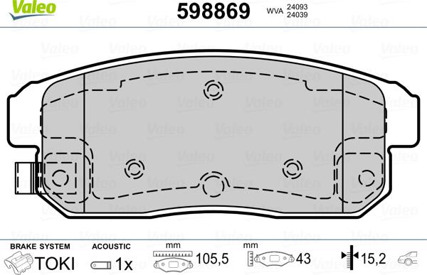 Valeo 598869 - Bremžu uzliku kompl., Disku bremzes www.autospares.lv