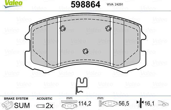 Valeo 598864 - Bremžu uzliku kompl., Disku bremzes www.autospares.lv