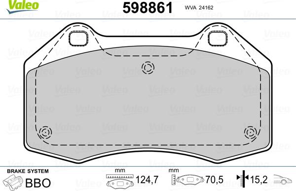 Valeo 598861 - Bremžu uzliku kompl., Disku bremzes www.autospares.lv