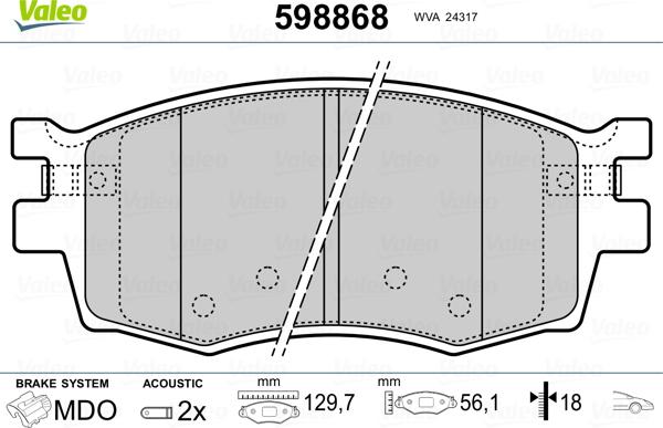 Valeo 598868 - Bremžu uzliku kompl., Disku bremzes www.autospares.lv