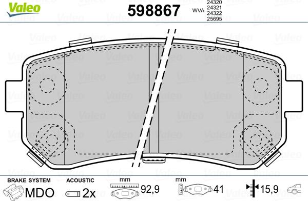 Valeo 598867 - Brake Pad Set, disc brake www.autospares.lv