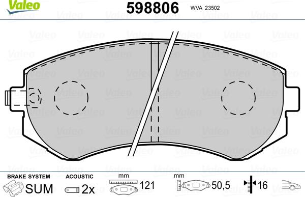 Valeo 598806 - Bremžu uzliku kompl., Disku bremzes www.autospares.lv