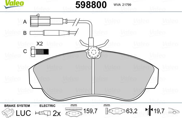 Valeo 598800 - Тормозные колодки, дисковые, комплект www.autospares.lv