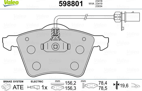 Valeo 598801 - Bremžu uzliku kompl., Disku bremzes www.autospares.lv