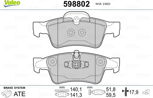 Valeo 598802 - Bremžu uzliku kompl., Disku bremzes www.autospares.lv