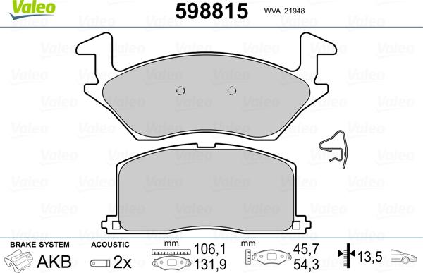 Valeo 598815 - Brake Pad Set, disc brake www.autospares.lv