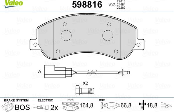 Valeo 598816 - Bremžu uzliku kompl., Disku bremzes www.autospares.lv